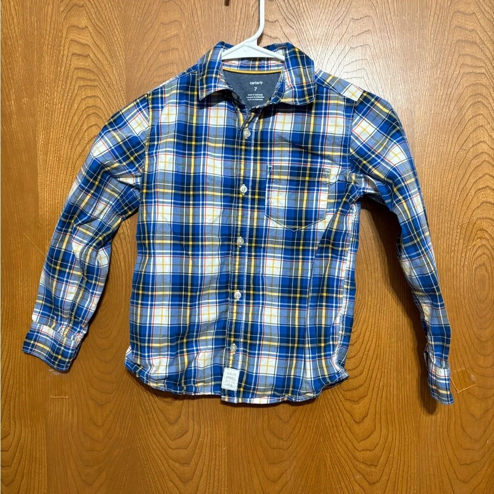 Carter's Blue and Yellow Plaid Button Down Shirt